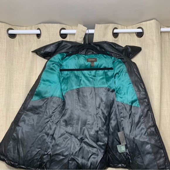 Danier Black Leather Puffer Jacket Sz XXS High Neck Bomber Quilted Winter Coat - Picture 11 of 16